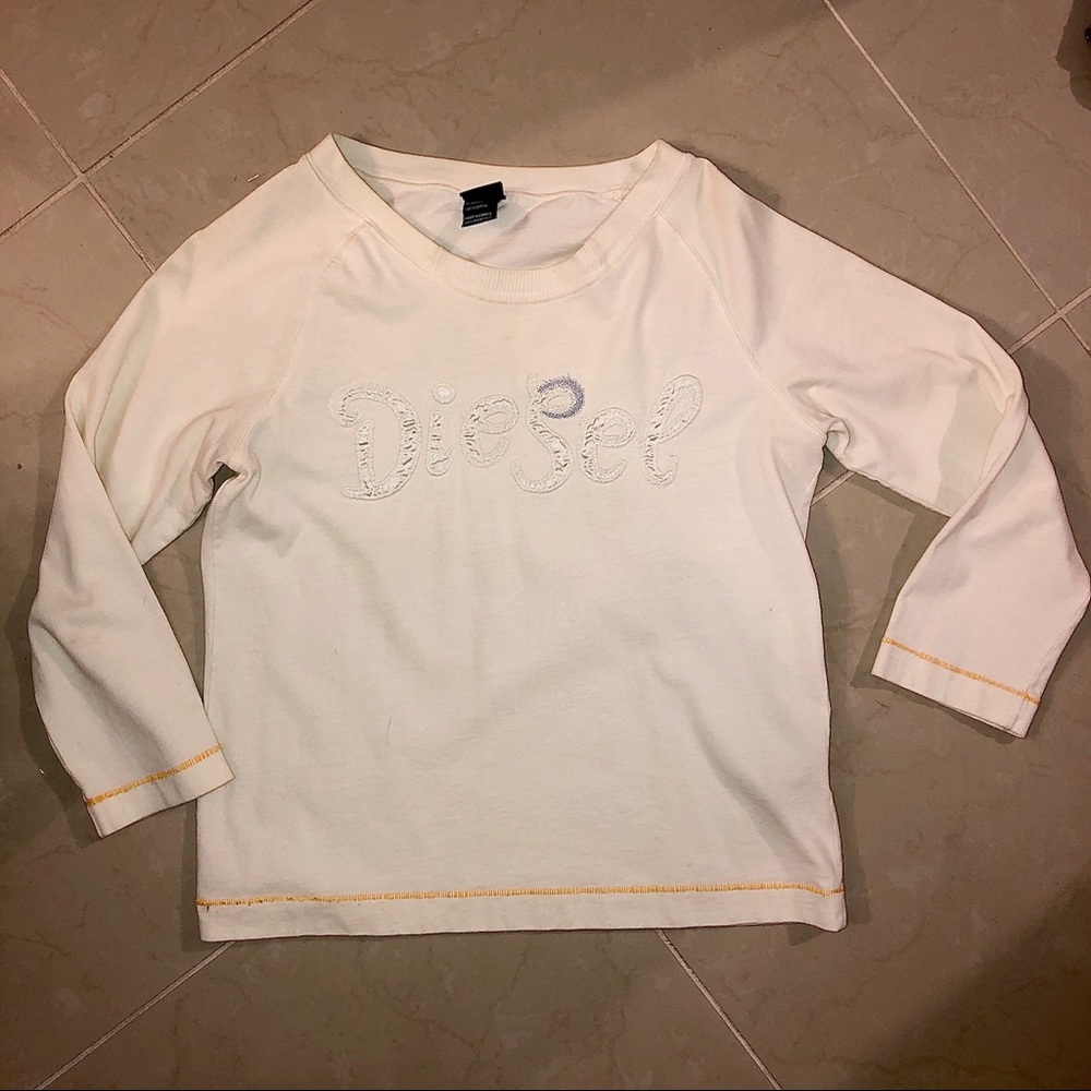 Diesel women’s 3/4 sleeved cream logo top 1990s